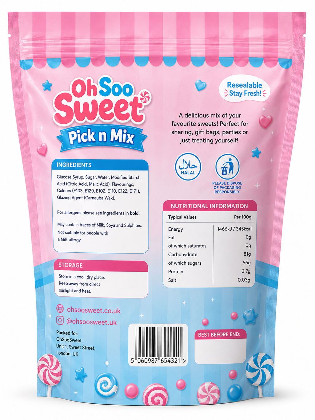 OhSoo Sweet Halal Blue Pick N Mix Pouch